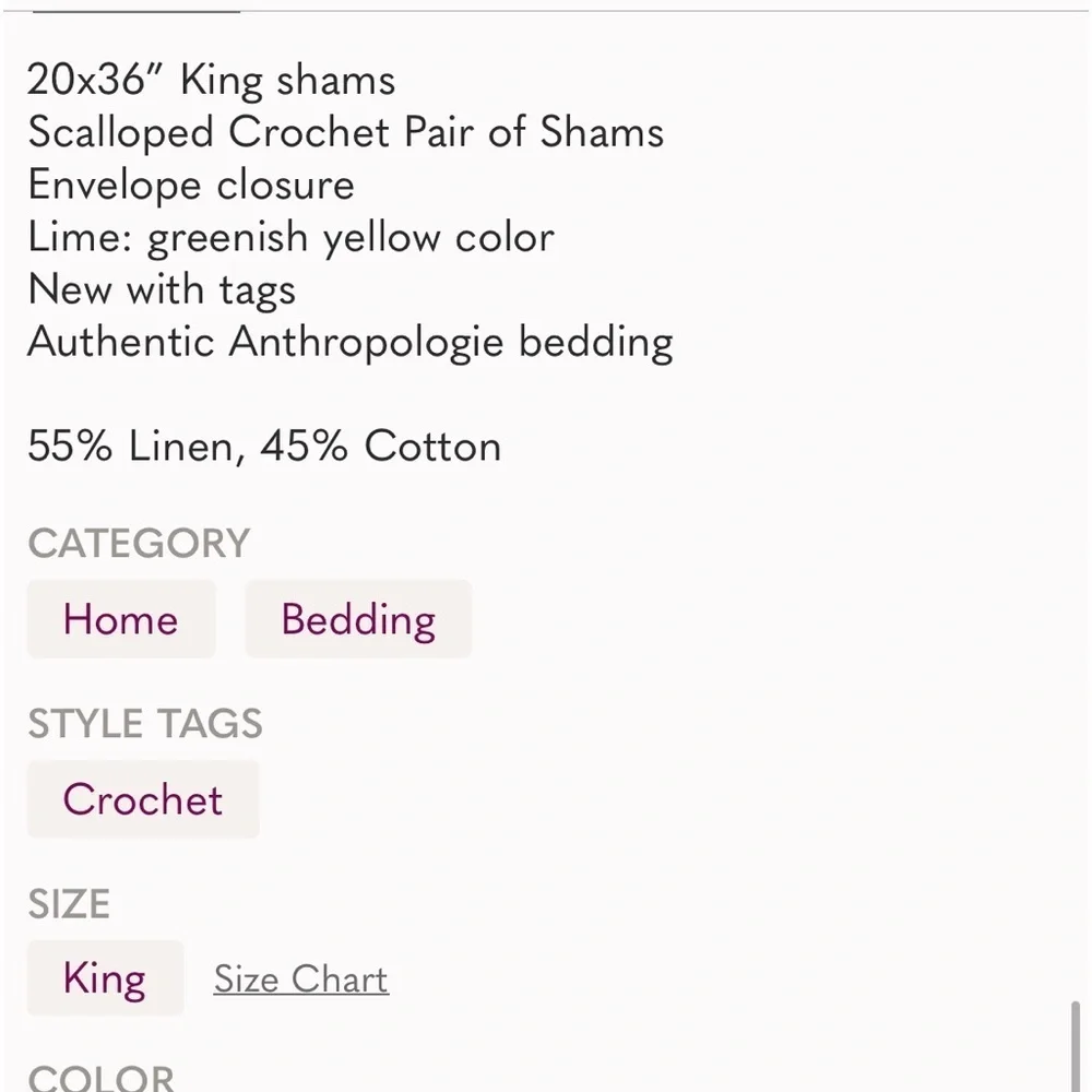 Anthropologie Scalloped Crochet Pair of King Shams NWT